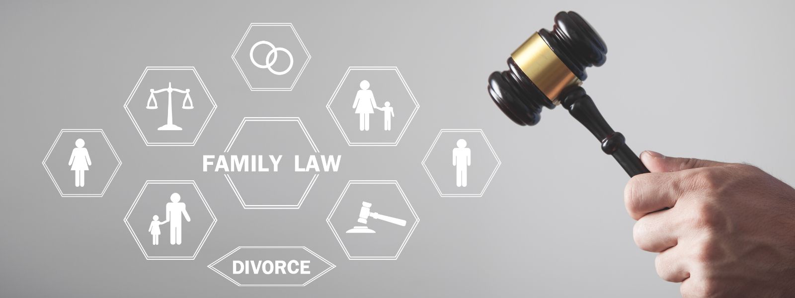 the words "family law" surrounded by images of different family law case types